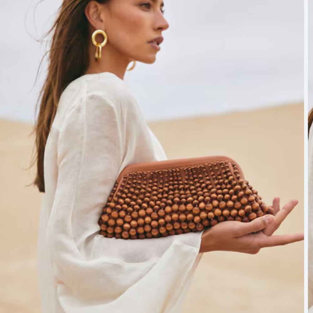 Cult Gaia Brown Beaded Clutch